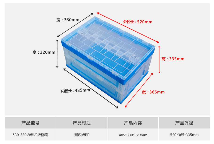 軒盛塑業530-330塑料內倒式折疊周轉箱透明款