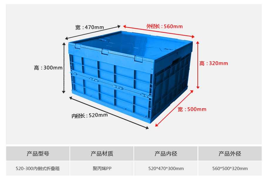 軒盛塑業520-300塑料內倒式折疊周轉箱