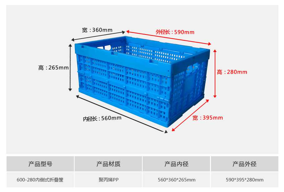軒盛塑業600-280塑料內倒式折疊周轉筐