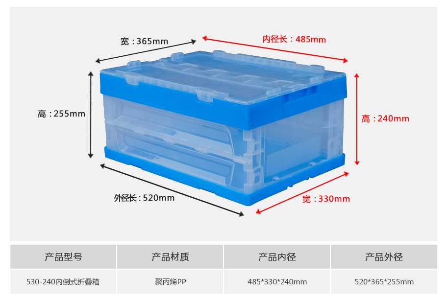 軒盛塑業530-240塑料內倒式折疊周轉箱